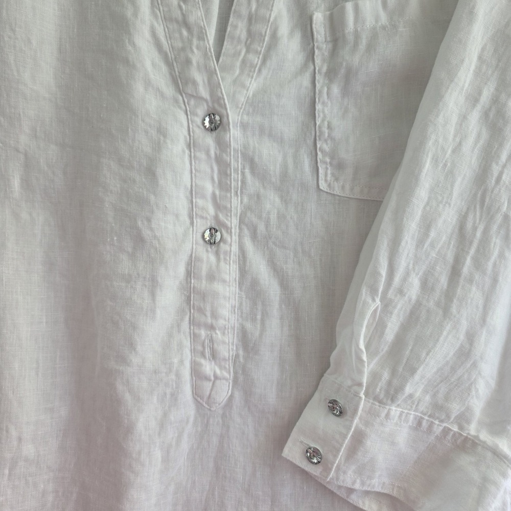 INC Linen Blouse 22W White 3/4 Sleeve Roll Tab Lightweight Top - Picture 12 of 16